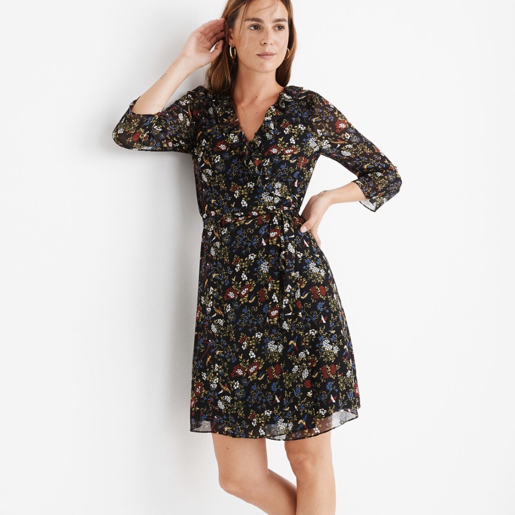 Madewell Sheer-Sleeve Ruffled Wrap Dress S